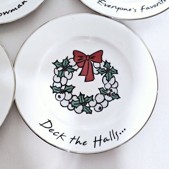 Holiday Snack Dessert Plates 7.5" reindeer partridge wreath bells 6pc Christmas - Picture 7 of 12